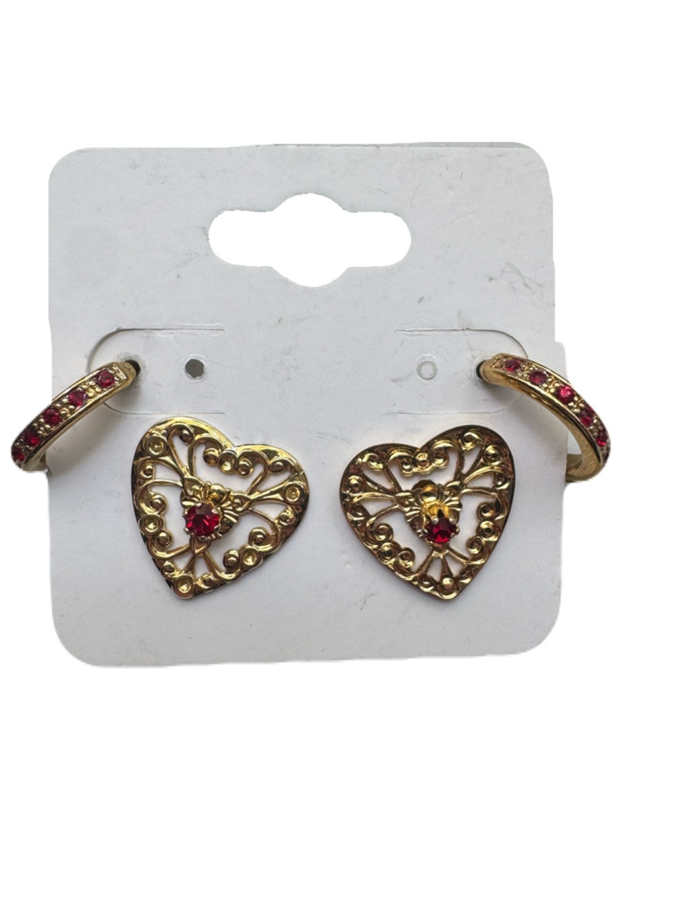 Gold-Tone Heart Filigree Earrings and Hoop Set